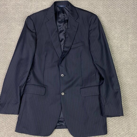 Brooks Brothers Madison Blazer Sport Coat Men's 40L Navy Blue Pinstripe Barberis - Picture 1 of 16